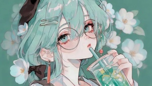 小清新鲜花奶茶女孩