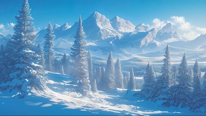 蓝天阳光冬日积雪枫林