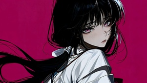 暗黑红底二次元黑发美少女