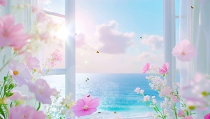 窗外海景花草树木