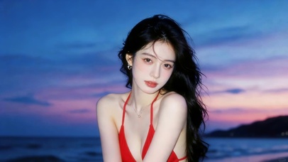 晚霞沙滩女孩
