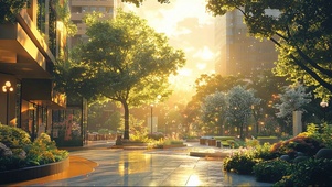 微光城市公园绿树风景