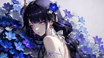 蓝紫花海紫发二次元美少女