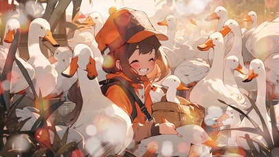 小女孩和鸭子