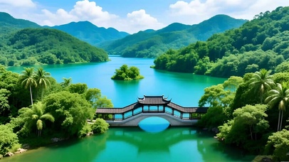 绿色护眼山水亭子