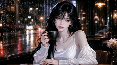雨夜咖啡馆清冷美少女