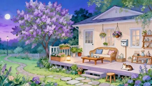 傍晚静谧的小屋