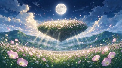悬浮花岛在月光下轻轻摇曳