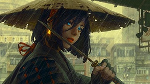 雨中武士少女