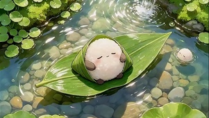 清凉溪流粽叶上的呆萌团子