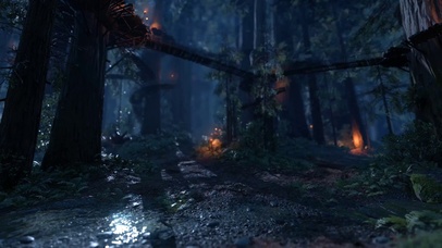 4K月下森林小溪篝火