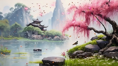 唯美的山野樱花风景