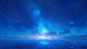 纯净星空城市湖畔夜景