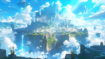 蓝天云雾山顶小镇