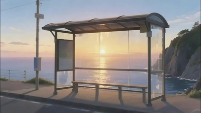 静谧海边公交车站