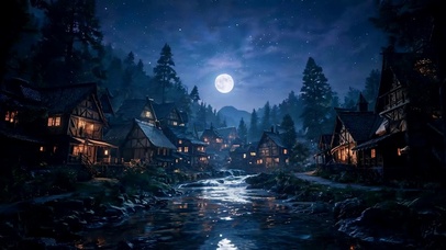 夜景树木河流