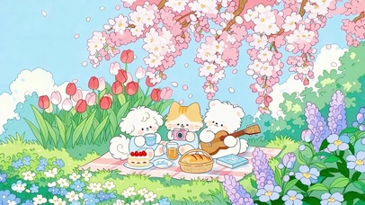 樱花树下的小熊野餐会