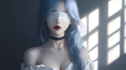 治愈清纯梦幻蒙眼蓝发少女