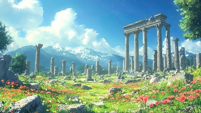 蓝天阳光古罗马遗迹