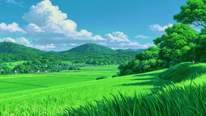 动漫插画风景田野