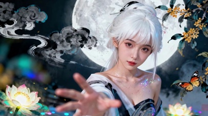 彩墨风月夜古风少女