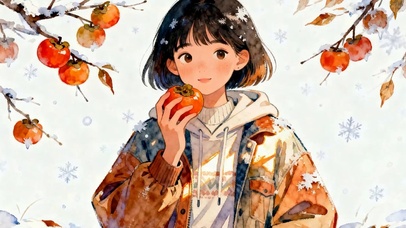 吃柿子女孩