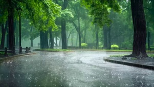 雨天公园树林