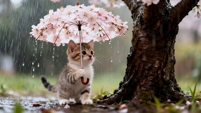 雨天撑雨伞猫咪