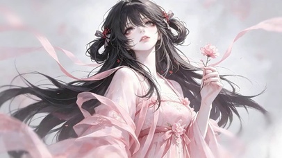 拈花粉衣古风少女