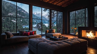 【雨景】郊外的别墅客厅