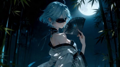 月色竹影女孩
