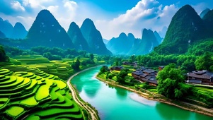 护眼绿色山水