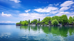 湖泊古亭美景