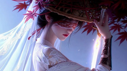 古风蒙眼侠客美少女