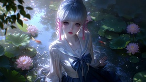荷塘银发水手服少女神里绫华