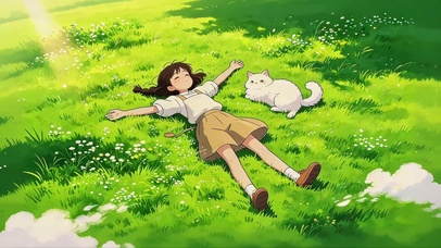 绿荫草地女孩