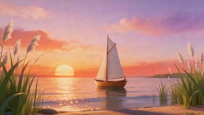 夕阳海景小船