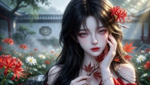 雨天古风红衣美少女