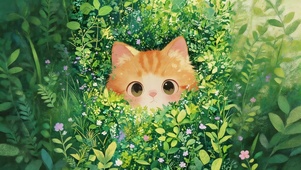 鲜花草丛猫咪