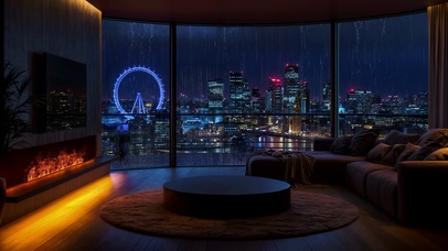 城市雨夜摩天轮