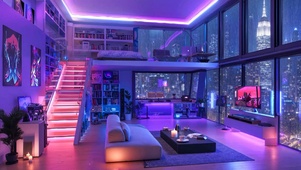 城市雨夜霓虹房间