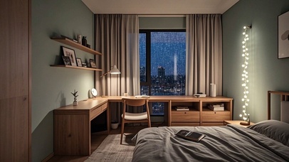 【雨景】夜雨中的房间