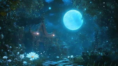 护眼夜景房屋树木星空