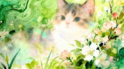 护眼油画猫咪带鱼屏