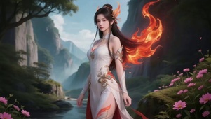 青山绿水鲜花美境动漫女神火灵儿