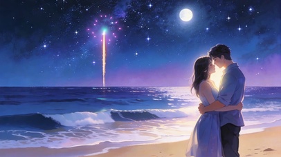 星空海边浪漫相拥情侣