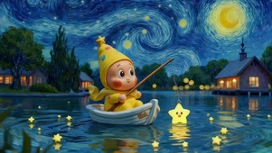 湖面钓鱼的星星人