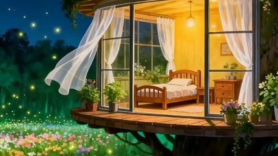 夜景护眼树木萤火虫带鱼屏