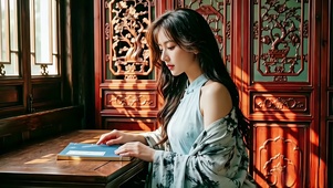 古宅书房里的典雅美女1