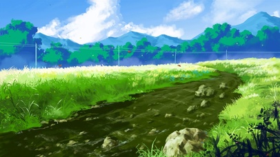 蓝天白云小溪风景